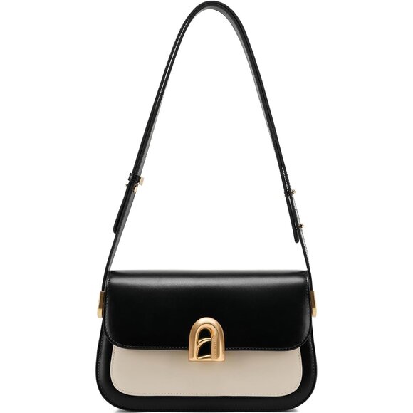 Elegant Black Leather Shoulder Purse with Adjustable Strap for Versatile Style - Picture 1 of 7